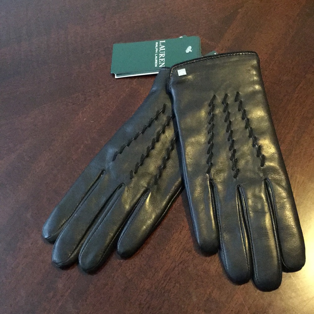 Leather Ralph Lauren Gloves black size small